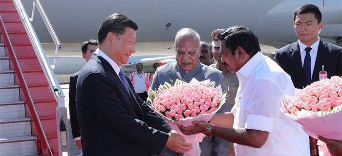 习近平抵达印度金奈出席中印领导人第二次非正式会晤